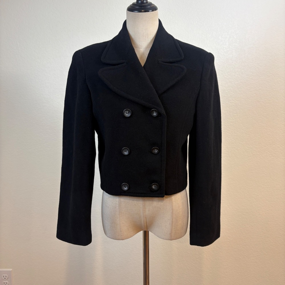 Express Cropped Coat Women XS Black Vintage 90s Double Breasted Wool Preppy Chic